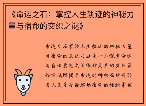 《命运之石：掌控人生轨迹的神秘力量与宿命的交织之谜》